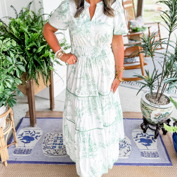 Marcelline| Timeless Toile Maxi – Elegant Flattering Comfort with Effortless Flow