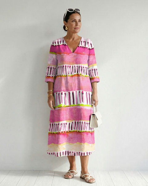Calla | Easy Flow Patterned Stripe Midi Dress