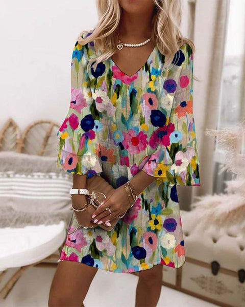 Rosalie | Romantic Floral Print V-Neck Mini Dress