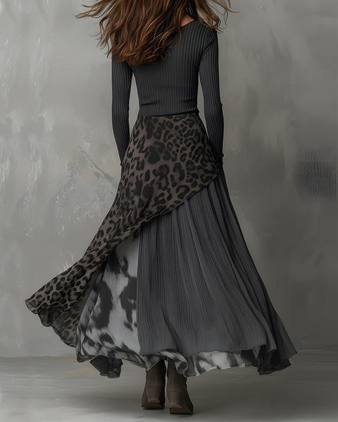 Martina | Long bohemian-style dress with leopard print