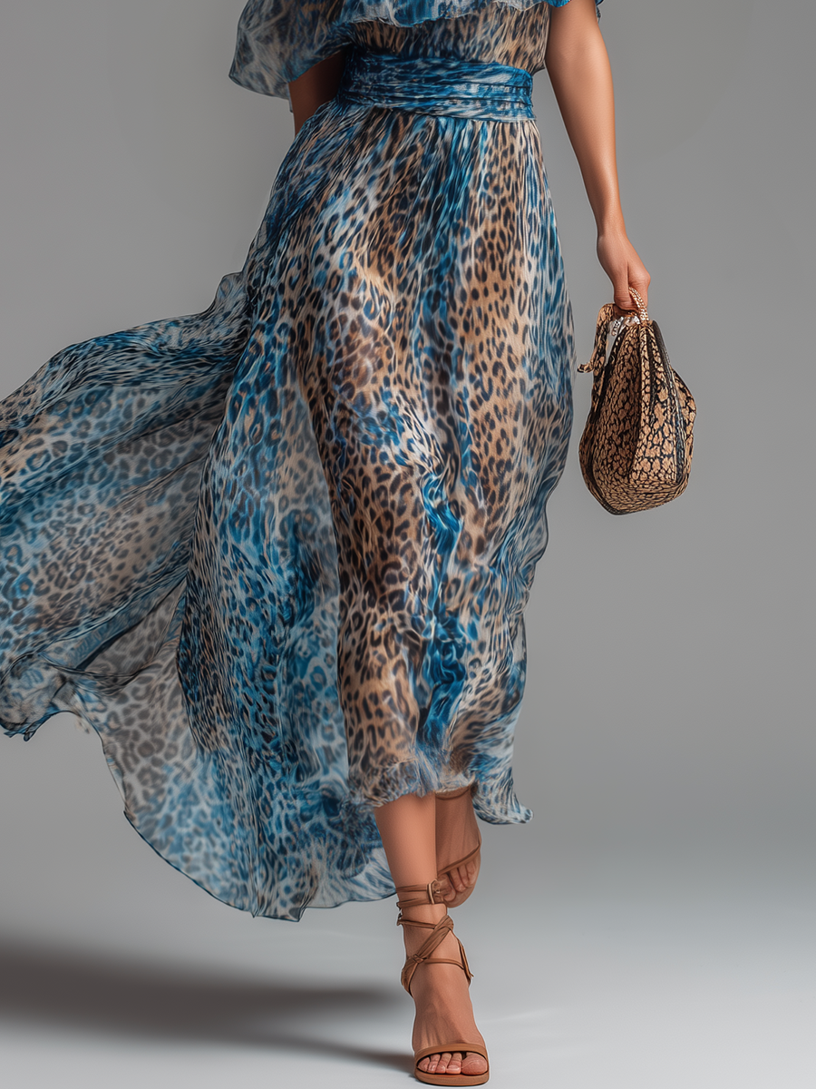 🔥 Selvaggia – Leopard Print Off-Shoulder Chiffon Maxi Dress