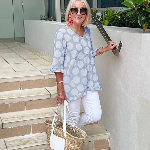 Denise | Relaxed V-Neck Polka Dot Blouse