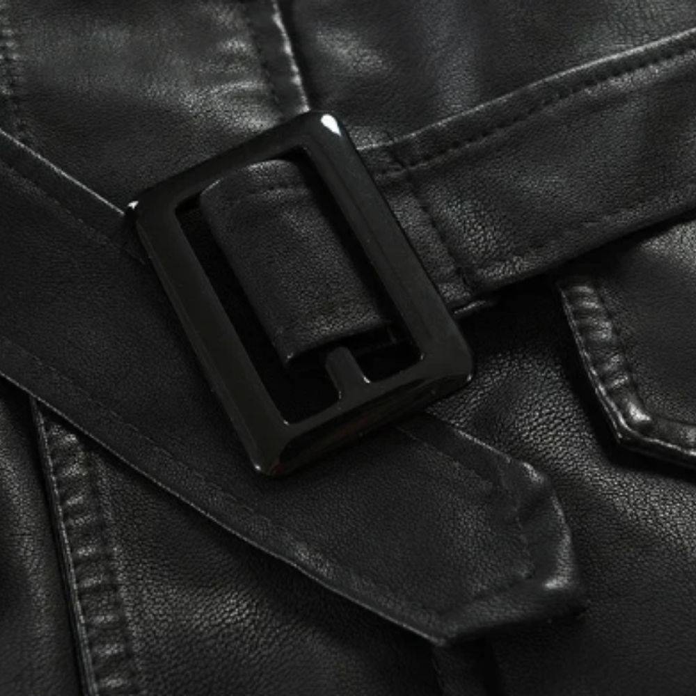 Veste de Moto Longue en Cuir Élégante