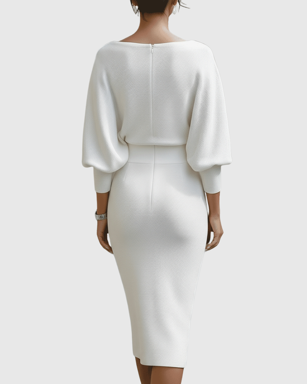 Ismeria™ | White Midi Dress with Batwing Sleeves