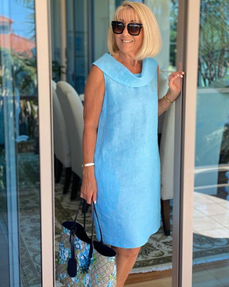 Liora – Elegant linen dress with detailed collar
