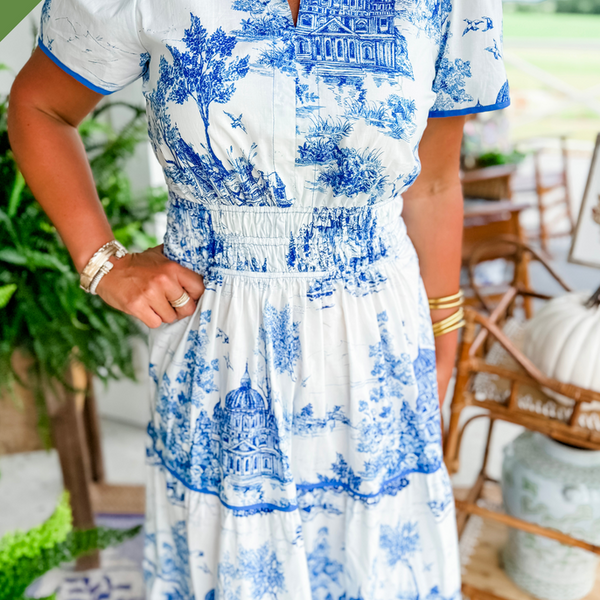 Marcelline| Timeless Toile Maxi – Elegant Flattering Comfort with Effortless Flow