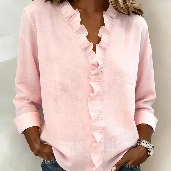 Indie | Blouse avec Volants, Col en V et Manches Longues