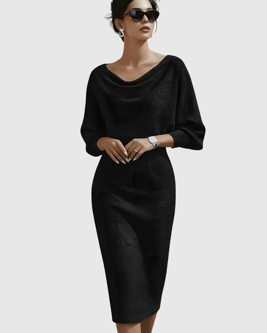 Ismeria™ | White Midi Dress with Batwing Sleeves