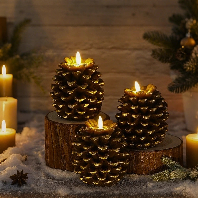 EverGlow Pinecone Candles (Set of 2) – Flameless LED Warm Glow