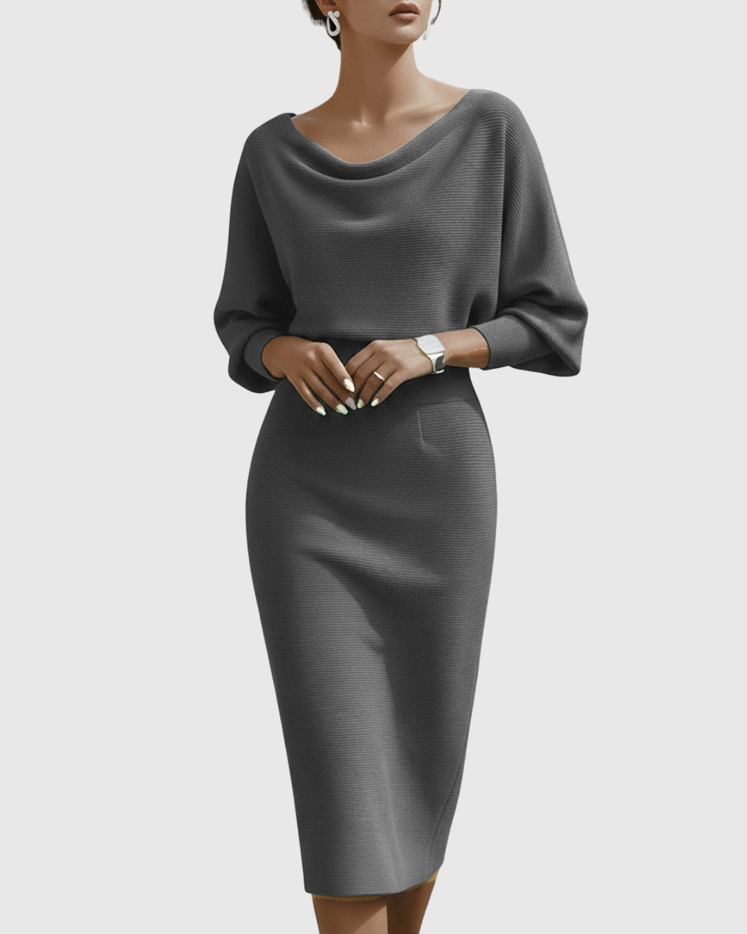 Ismeria™ | White Midi Dress with Batwing Sleeves