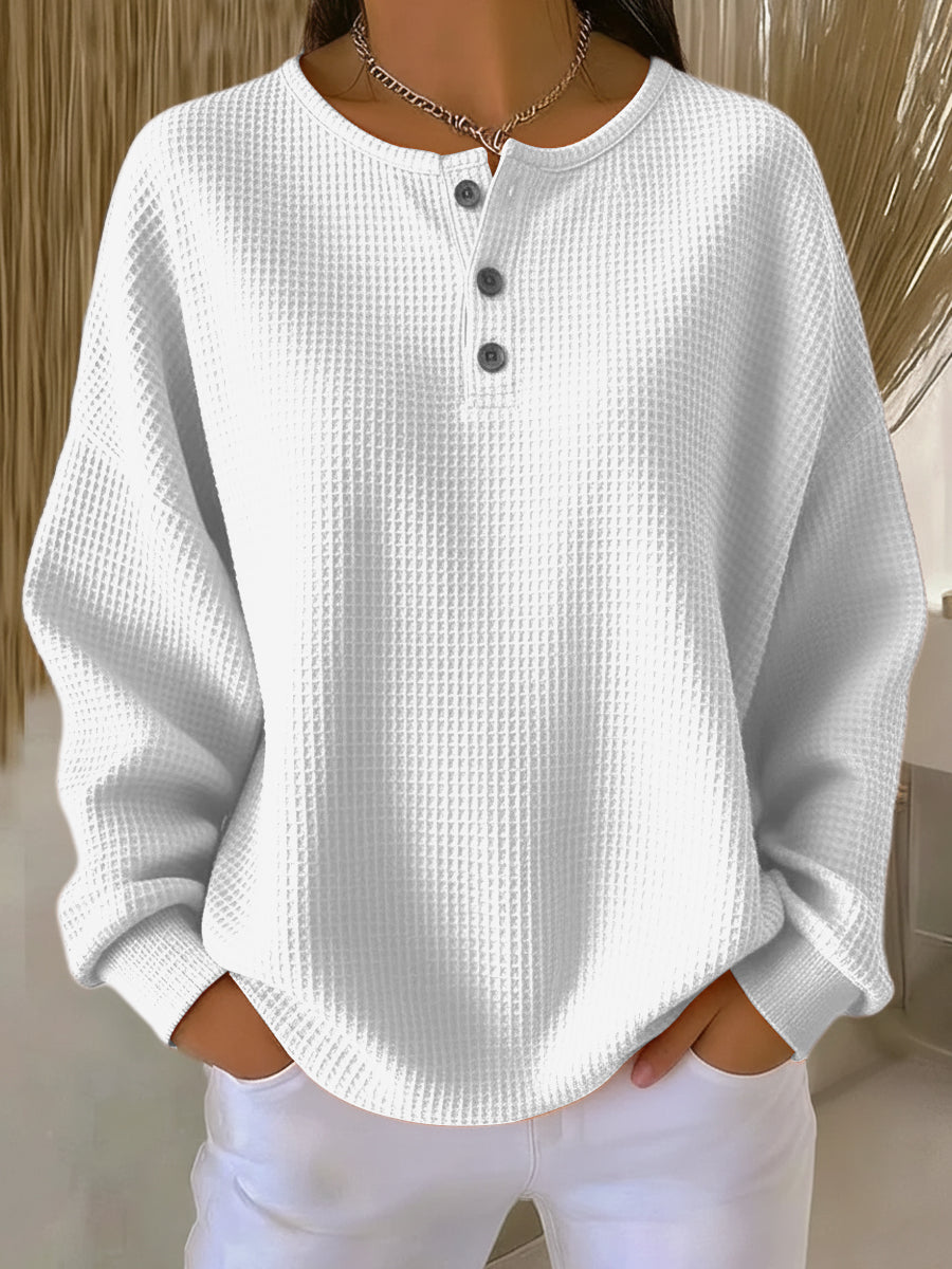 Anne - T-shirt Henley en Tricot Waffle Confortable