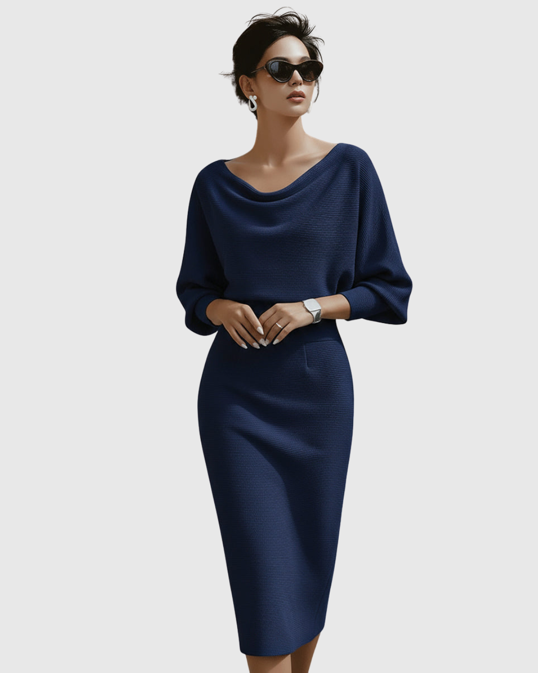 Ismeria™ | White Midi Dress with Batwing Sleeves