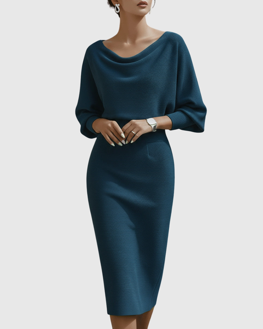 Ismeria™ | White Midi Dress with Batwing Sleeves