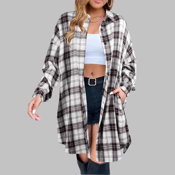 PALOMA™ - Veste à Carreaux Chic à Manches Longues Boutonnée