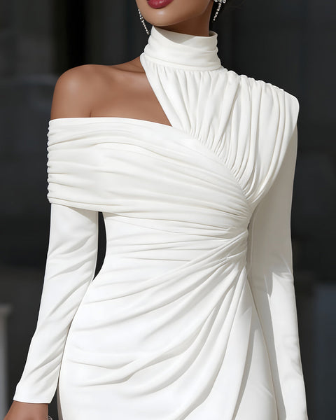 Asymmetric Evening Dress – High Neck & One-Shoulder
