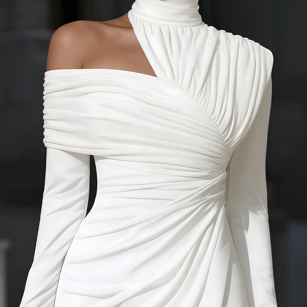 Asymmetric Evening Dress – High Neck & One-Shoulder
