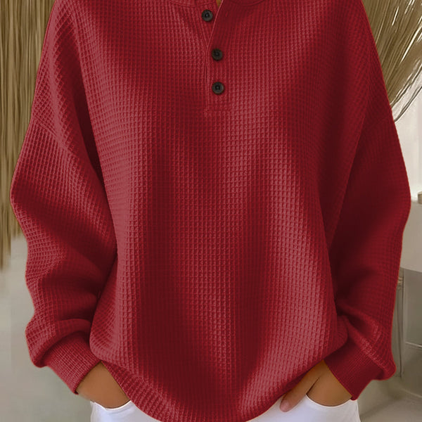 Anne - T-shirt Henley en Tricot Waffle Confortable