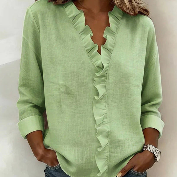 Indie | Blouse avec Volants, Col en V et Manches Longues