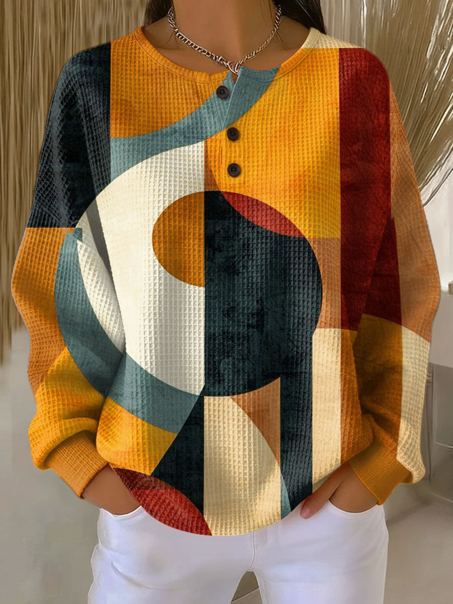 Lærke™ - Pull en Waffle avec Motif Géométrique
