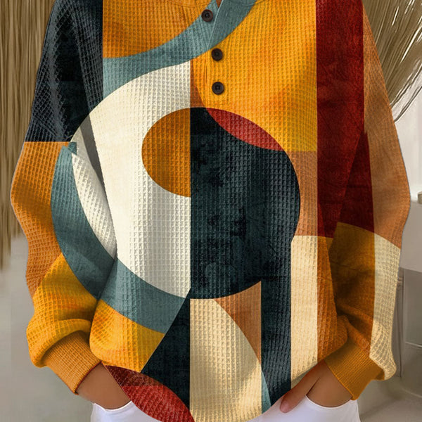 Lærke™ - Pull en Waffle avec Motif Géométrique