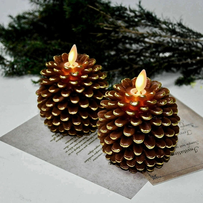 EverGlow Pinecone Candles (Set of 2) – Flameless LED Warm Glow