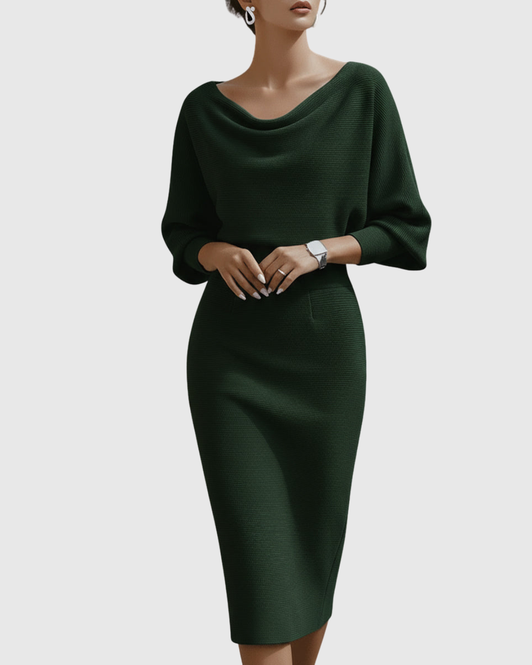 Ismeria™ | White Midi Dress with Batwing Sleeves