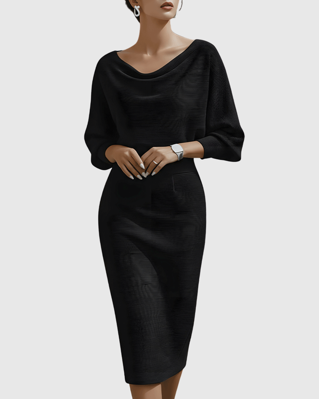 Ismeria™ | White Midi Dress with Batwing Sleeves