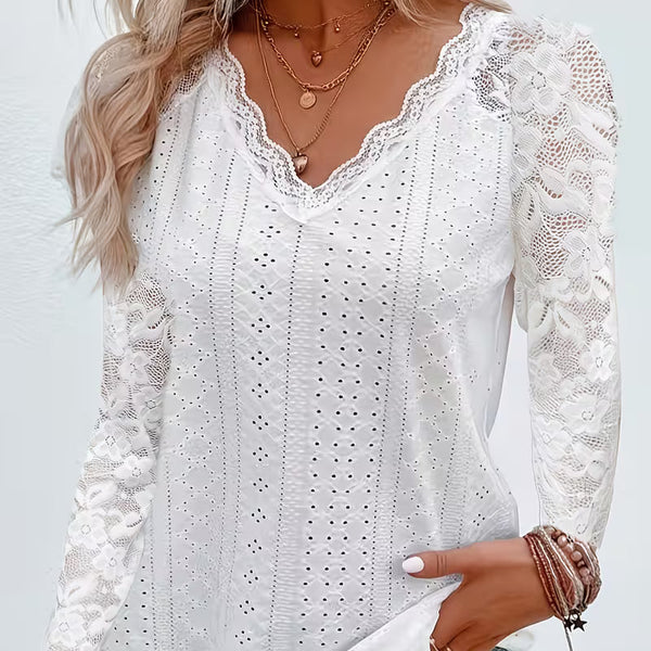 Shaleva - Chemisier à manches longues élégant avec décolleté en dentelle
