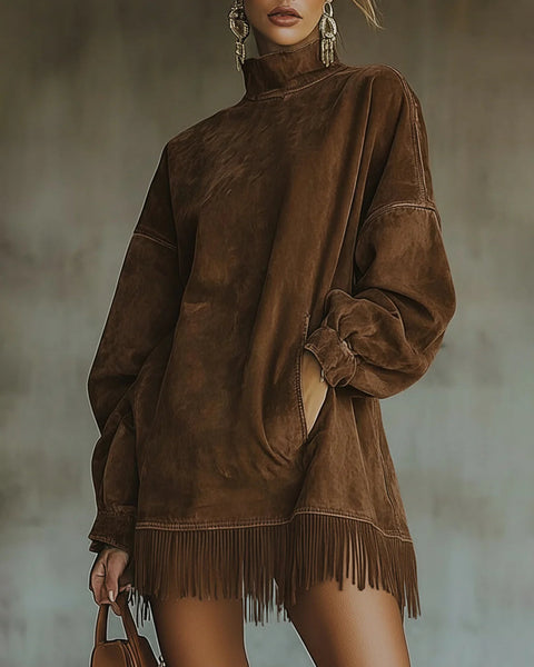 Sheri | Robe Frangée en Suède Doux