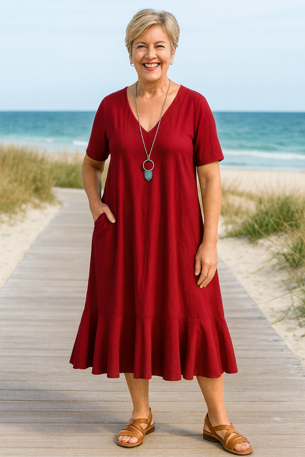 Maravie | FlowEase Midi Dress – Effortless Shape, Confident Movement
