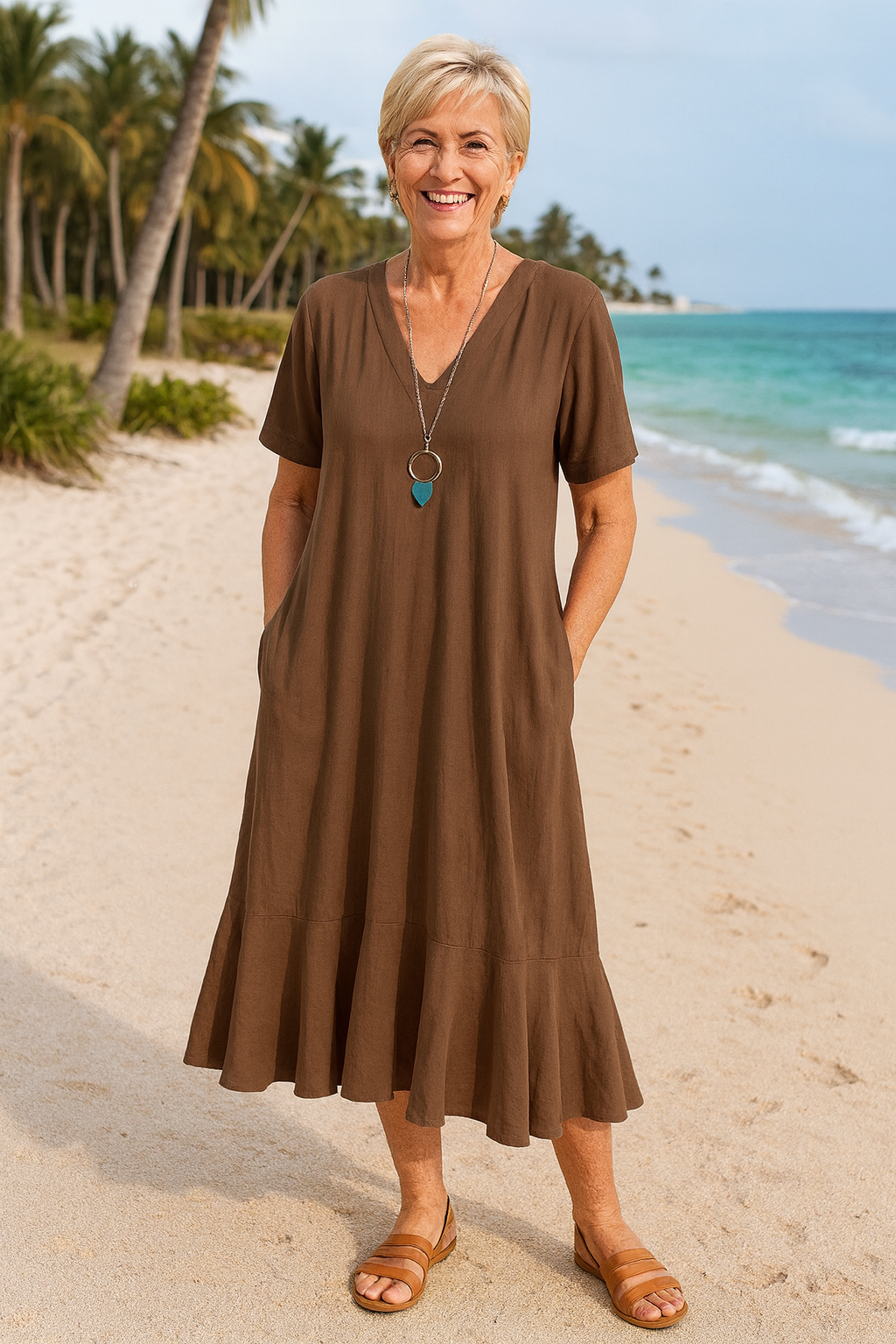 Maravie | FlowEase Midi Dress – Effortless Shape, Confident Movement