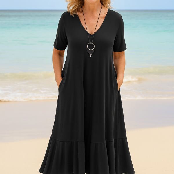 Maravie | FlowEase Midi Dress – Effortless Shape, Confident Movement