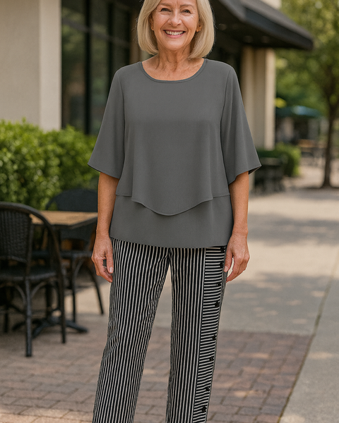 Rosalind| Sophisticated Two-Piece Set – Effortless Style, Lasting Comfort Graphite Stripe