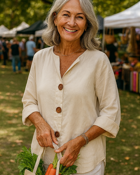 Sage | Cotton-Linen Button Blouse - Effortless Coverage