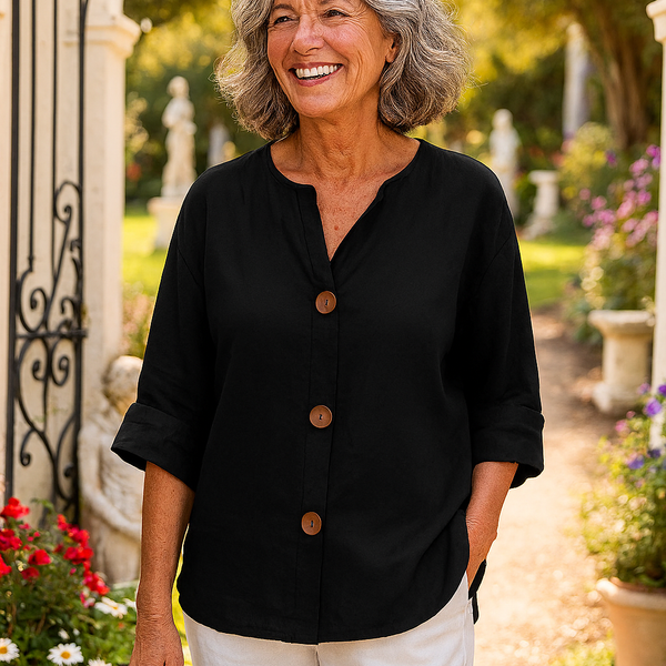 Sage | Cotton-Linen Button Blouse - Effortless Coverage