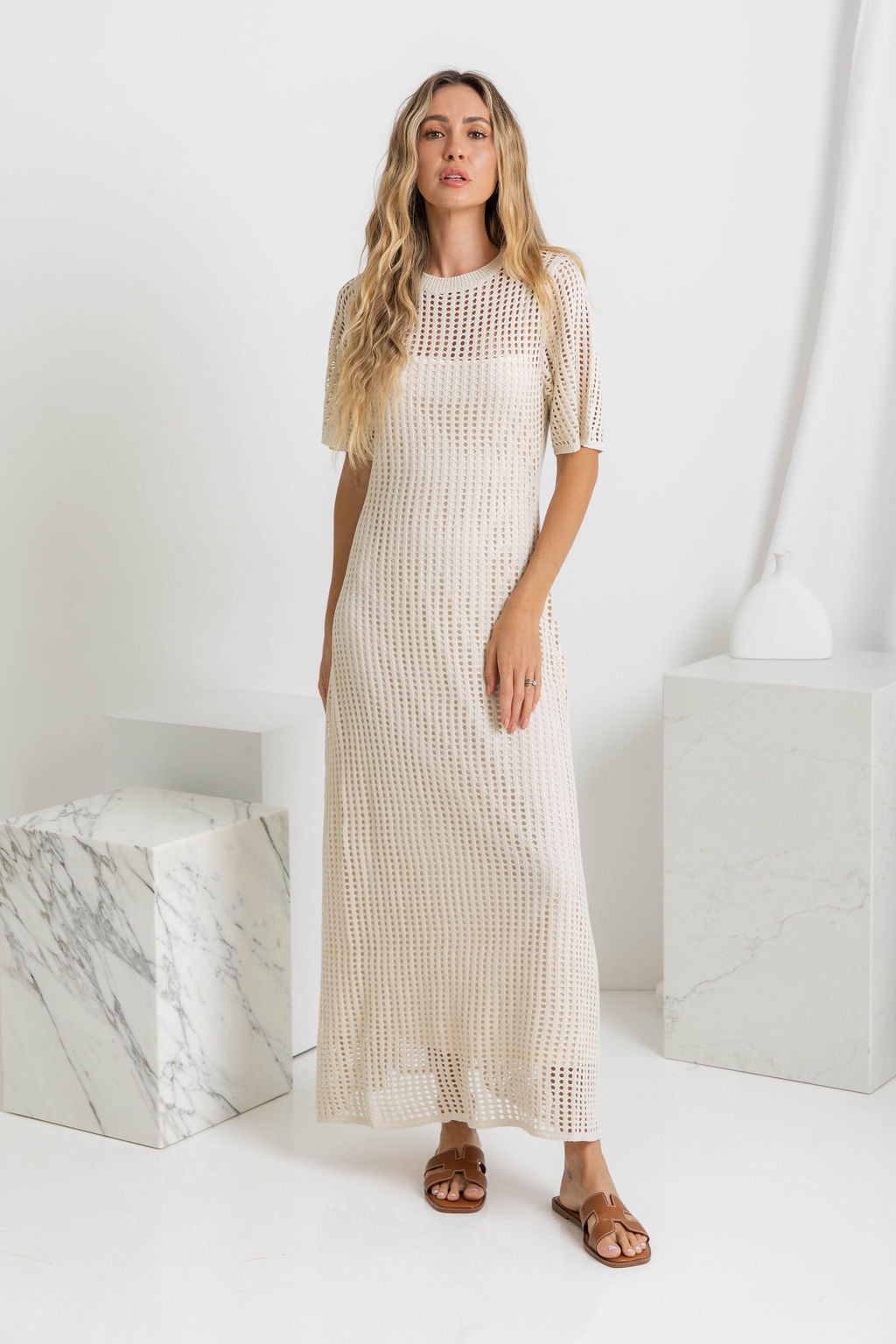 ESSENTIAL - Airlie Crochet Maxi Dress - Natural