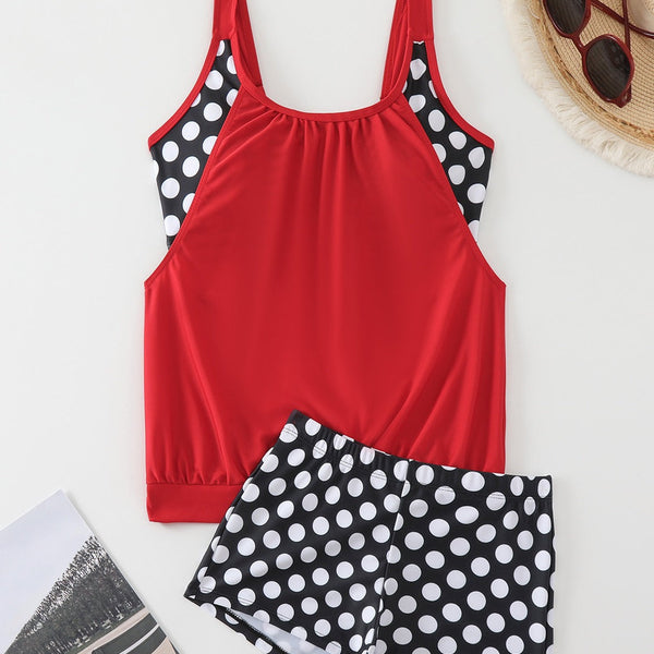 The Serenity Dot Tankini Set – Flattering Coverage & Matching Shorts