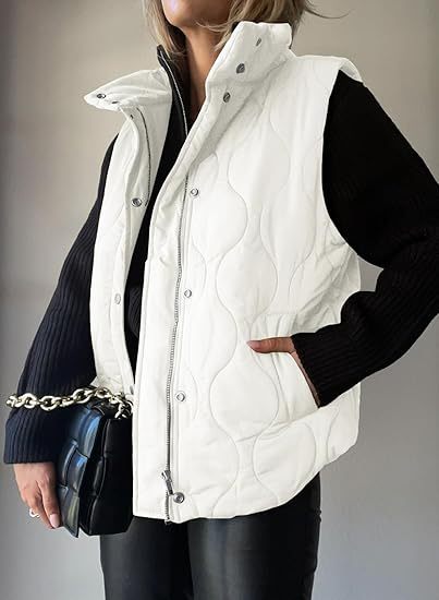PAMMY™ - Gilet matelassé classique à boutons et fermeture éclair avec col