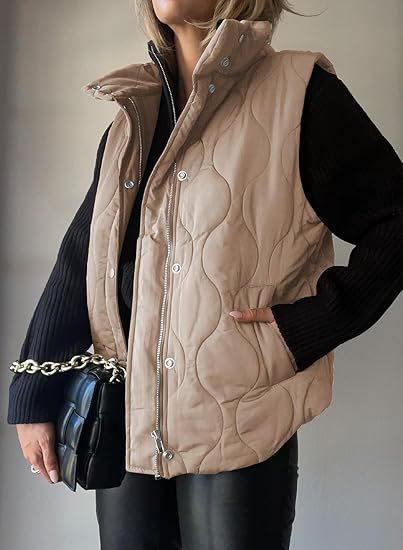 PAMMY™ - Gilet matelassé classique à boutons et fermeture éclair avec col