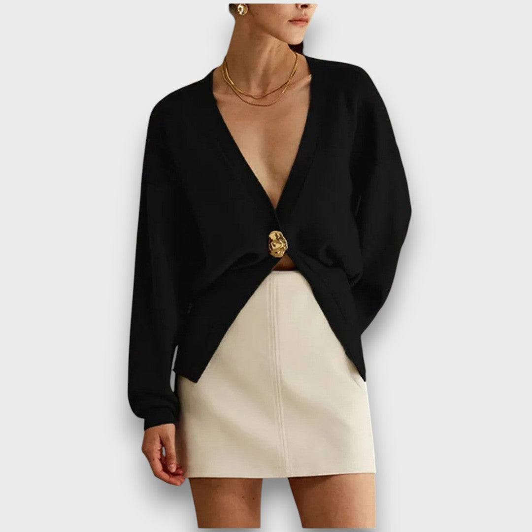 Enea – Cardigan avec Décolleté Profond et Bouton Doré