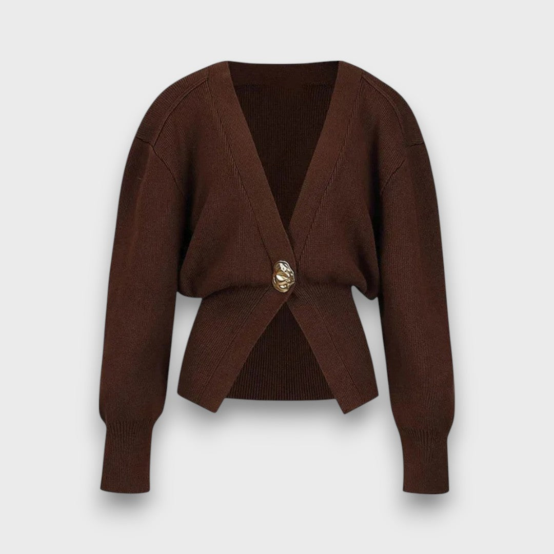 Enea – Cardigan avec Décolleté Profond et Bouton Doré