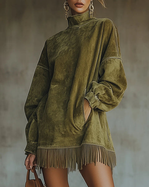 Sheri | Robe Frangée en Suède Doux