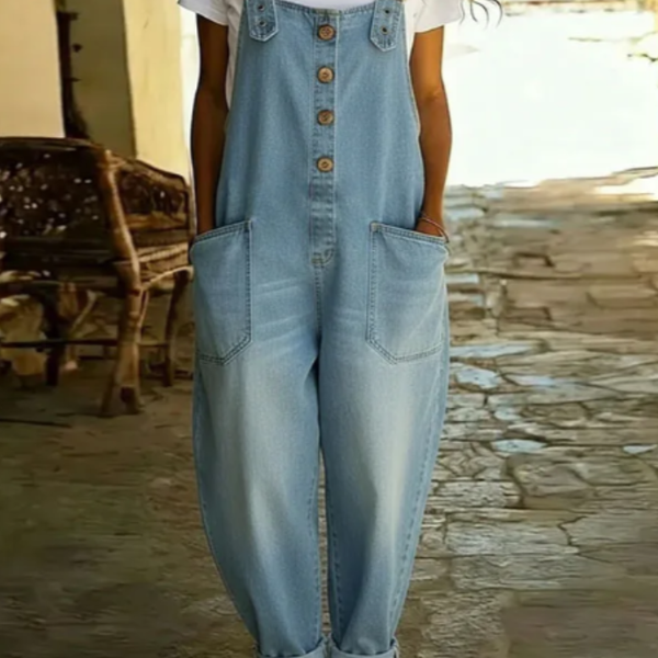 Margaret - Vintage Soft Cotton Denim-Look Overall