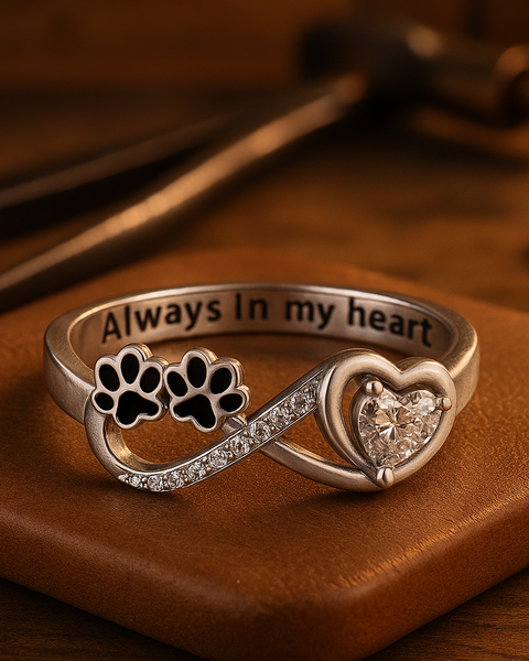 Zirconia Paw Ring with Heart and Infinity Design