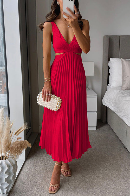 EVA™ | Robe Maxi Plissée Sans Manches avec Taille Découpée