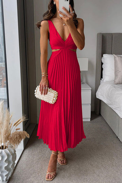 EVA™ | Robe Maxi Plissée Sans Manches avec Taille Découpée