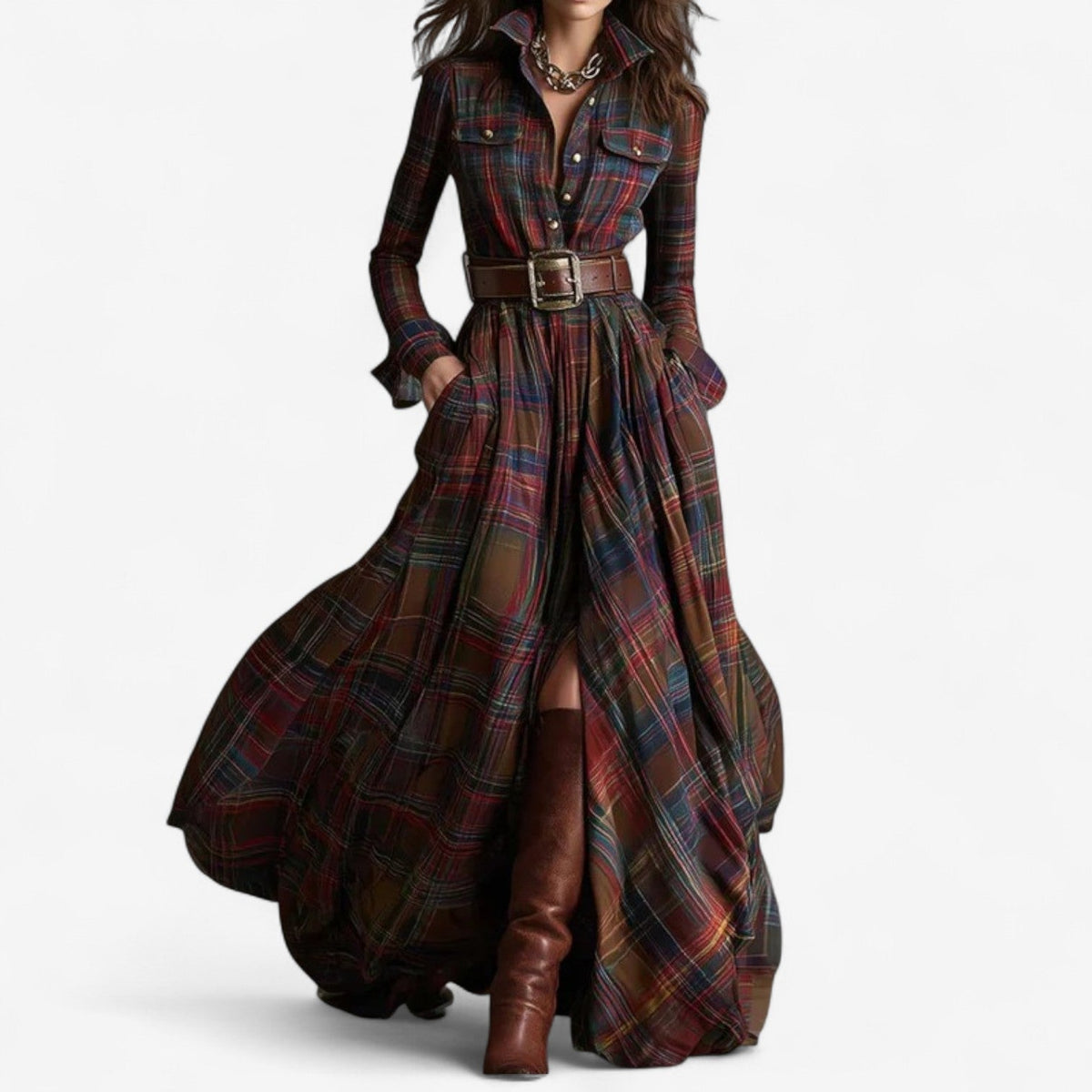 Barboteau™ Robe Maxi à Carreaux Intemporelle
