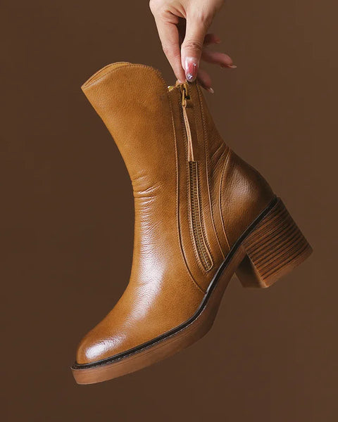 Virelle | Bottes d'Hiver en Cuir Premium à Talon Bloc