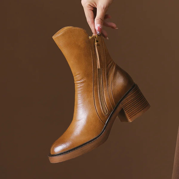 Virelle | Bottes d'Hiver en Cuir Premium à Talon Bloc