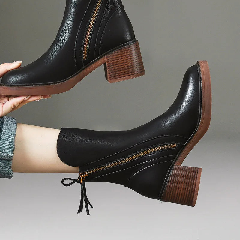 Virelle | Bottes d'Hiver en Cuir Premium à Talon Bloc